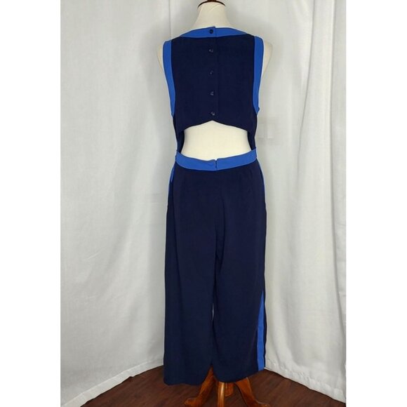 Anthropologie Elevenses Jumpsuit 10 Beca Blue Colorblock Wide Leg Copped Cut Out - Picture 5 of 15